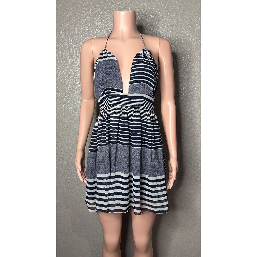 Aaron Ashe Navy White Stripe Halter Dress